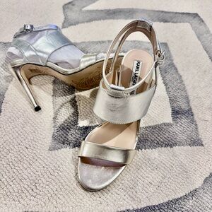 NWOT Karl Lagerfeld Silver High Heels Women's Shoe Size